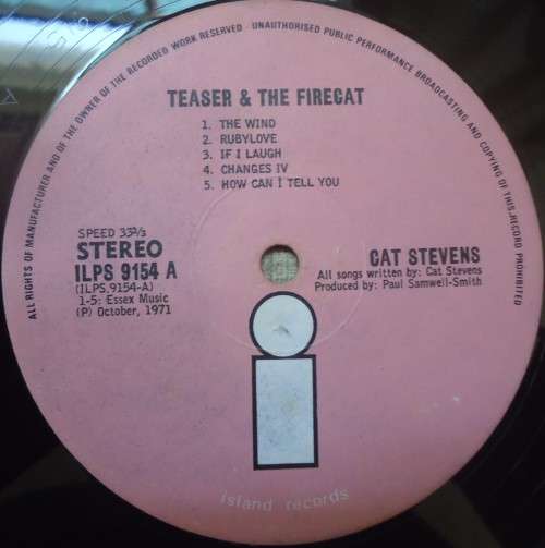CAT STEVENS -TEASER AND THE FIRECAT - 1971 ISLAND VINYL LP  ILPS 9154