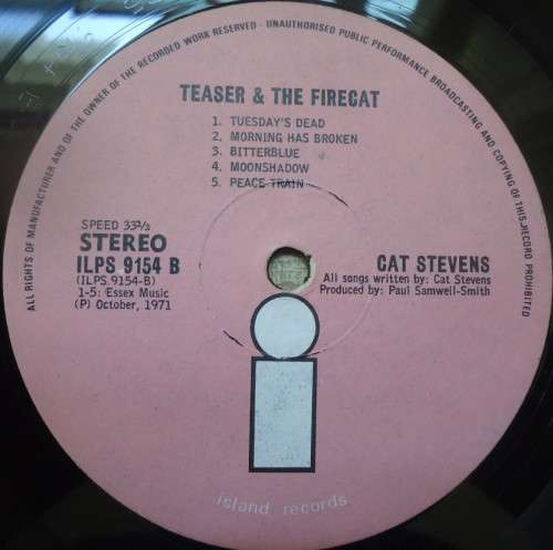 CAT STEVENS -TEASER AND THE FIRECAT - 1971 ISLAND VINYL LP  ILPS 9154