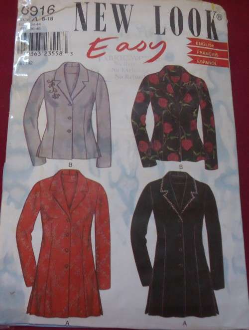 NEW LOOK PATTERNS 6916 FOUR JACKETS  SIX SIZES IN ONE 8 - 18 COMPLETE