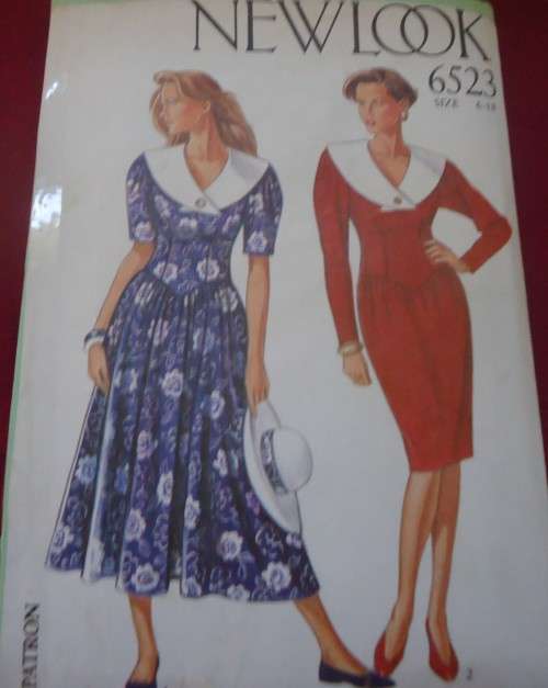 NEW LOOK PATTERNS 6523 WIDE COLLAR DRESS SEVEN SIZES IN ONE 6 - 18 COMPLETE-CUT TO 10