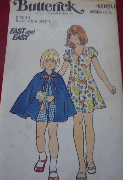 BUTTERICK  PATTERN 4080 GIRL'S DRESS & CAPE SIZE 10 YEARS BUST 73 CM - COMPLETE