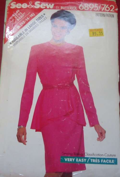 BUTTERICK  PATTERN 6895/762 -  2 PIECE DRESS  SIZE B = 12 +14 + 16 COMPLETE