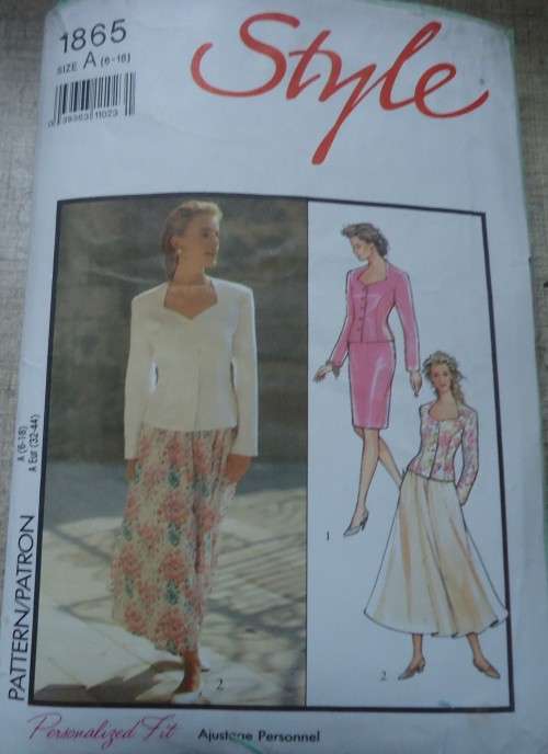 STYLE PATTERNS 1865 -LINED JACKET & SKIRTS SIZE A =6 - 18  -COMPLETE