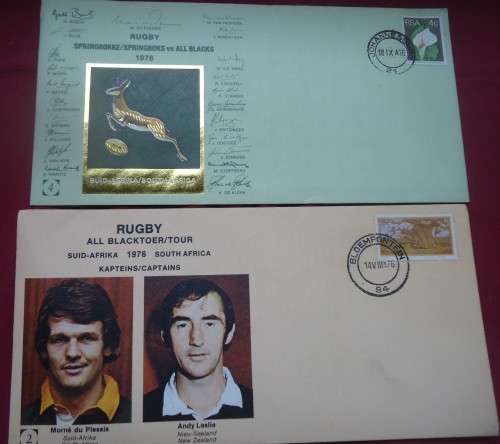RUGBY SET OF 2 OF 4 (FDC) COVERS TO CELEBRATE THE 1976 ALL BLACK TOUR TO SA