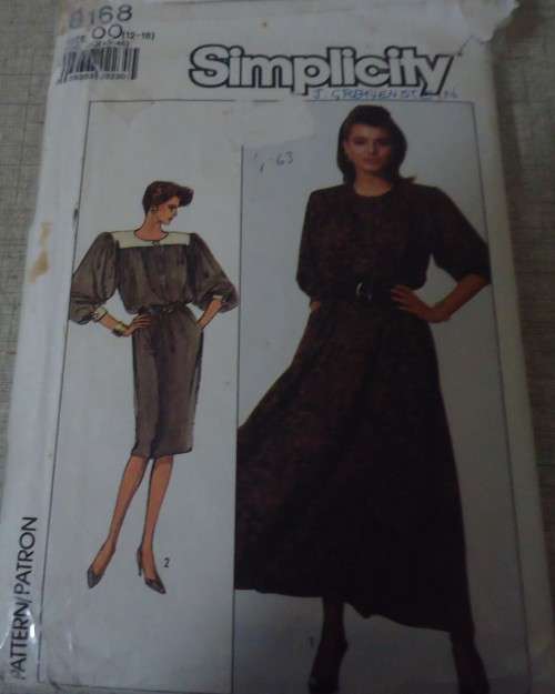 SIMPLICITY PATTERNS 8168 DRESS IN 2 LENGTHS SIZE OO12 - 18 COMPLETE