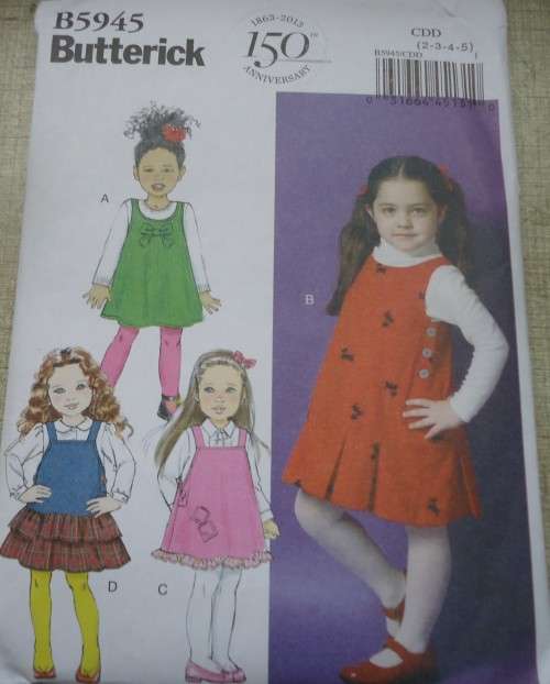 BUTTERICK  PATTERN B5945 GIRL'S PINAFORE DRESSES  SIZE CDD= 2 + 3 + 4 + 5 YEARS COMPLETE