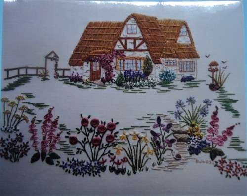 UNUSED EMBROIDERY KIT - THE RETREAT - Fabric Size 42 cm x 42 cm by JUST HEIRLOOMS