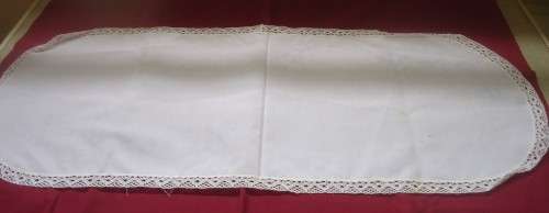 RECTANGULAR TABLE RUNNER WITH ROUNDED ENDS & LACE EDGE-READY TO BE EMBROIDERED  -80 CM L X 30 CM W