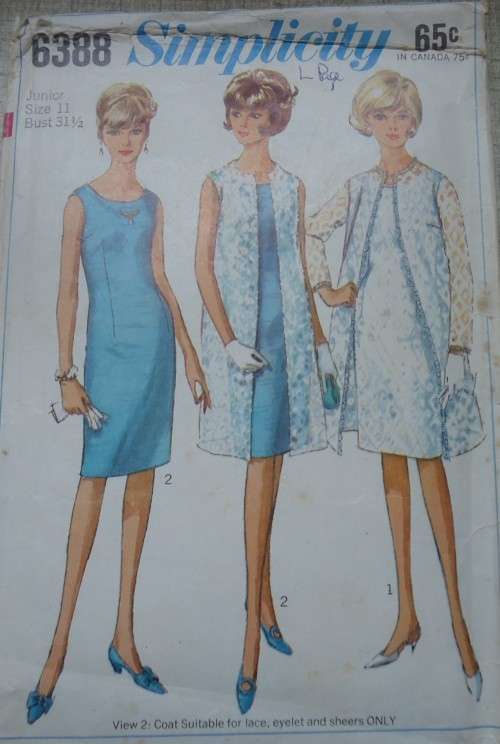VINTAGE SIMPLICITY PATTERNS 6388 DRESS, COAT & SLEEVELESS COAT SIZE=  11 BUST 31 1/2"  SEE DESC