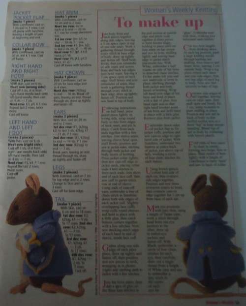 BEATRIX POTTER'S THE TAILOR OF GLOUCESTER - MICE -  WOMAN'S WEEKLY KNITTING - SEE PICTURES