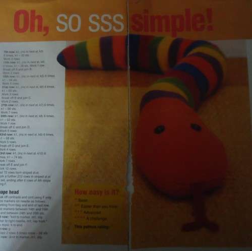 COLOURFUL SNAKE PYTHON  - YOUR FAMILY JANUARY 2003 - KNITTING