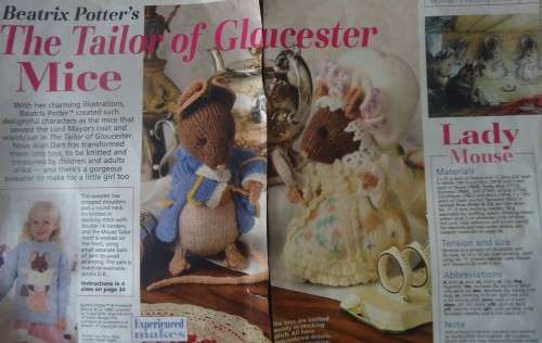 BEATRIX POTTER'S THE TAILOR OF GLOUCESTER - MICE -  WOMAN'S WEEKLY KNITTING - SEE PICTURES