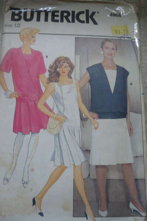 BUTTERICK  PATTERN 4906 JACKET & DRESS-PLEATED + LOW WAIST  SIZE 12 - COMPLETE