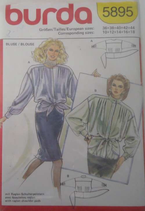 BURDA PATTERN 5895  BLOUSE WITH WAIST TIE SIZES 10 - 18 COMPLETE-UNCUT-F/FOLDED-SEALED