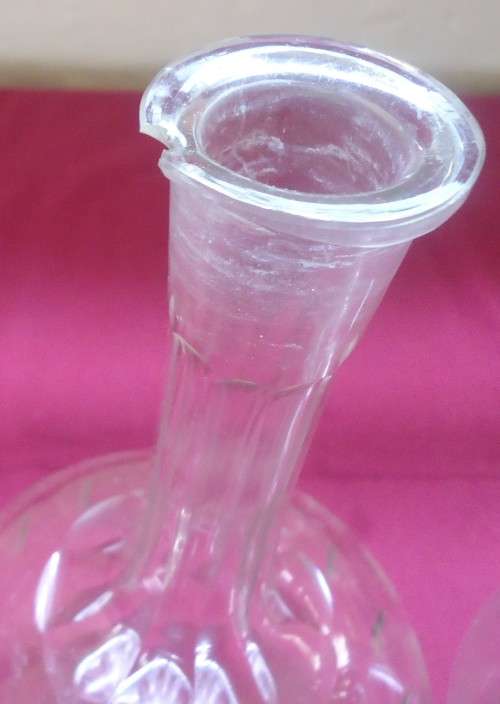 THREE UNIQUELY SHAPED  VINTAGE CLEAR GLASS CHEMIST-APOTHECARY BOTTLES WITH GLASS STOPPERS-SEE PHOTOS