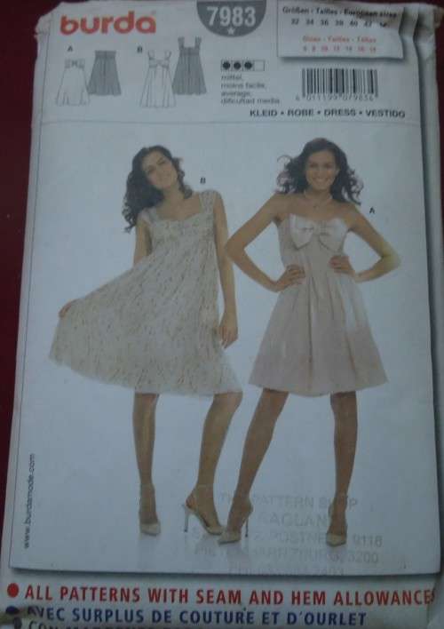 BURDA PATTERN 7983 COCKTAIL DRESSES SIZES 6+8+0+12+14+16+18 COMPLETE
