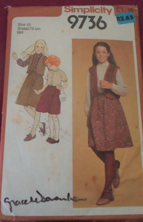 SIMPLICITY PATTERN 9736 GIRL `S SKIRT, BLOUSE & WAISTCOAT SIZE 10 YEARS BREAST 73 CM COMPLETE