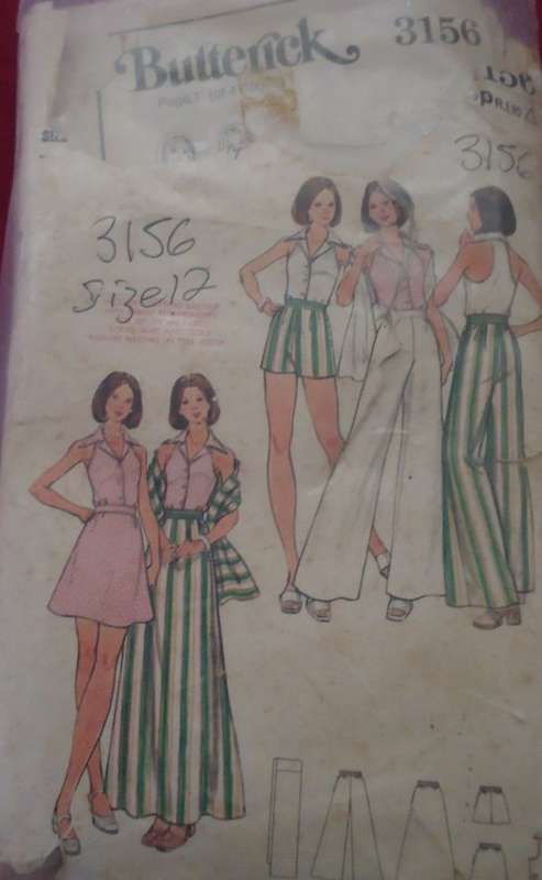 BUTTERICK  PATTERN 3156 TOP, SKIRT, PAMTS, SHORTS & STOLE SIZE 12  COMPLETE - TORN PK