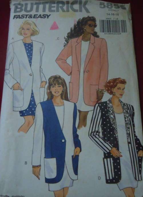 BUTTERICK PATTERN 5855  SET OF JACKETS  SIZE 14 + 16 + 18 COMPLETE & UNCUT