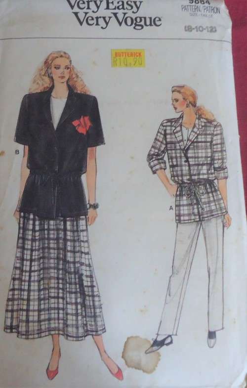 VERY EASY VOGUE PATTERNS 9884 JACKET, SKIRT & PANTS  SIZE  8 + 10 + 12  COMPLETE