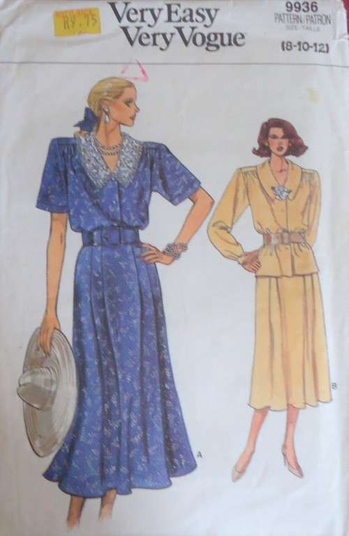 VOGUE PATTERNS 9936 DRESS WITH COLLAR   SIZE 8 + 10 + 12