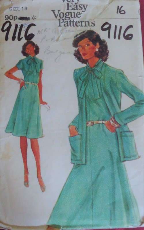 VOGUE VERY EASY PATTERNS 9116  DRESS & JACKET OUTFIT SIZE 16 COMPLETE