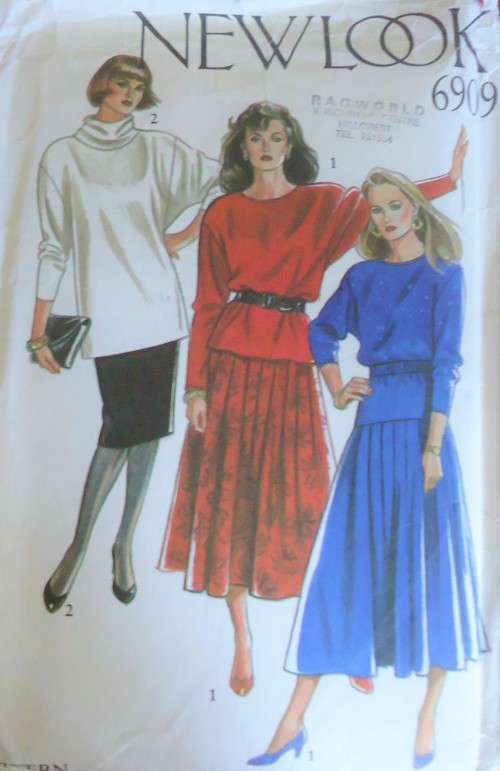 NEW LOOK PATTERNS 6909 BATWING TOP & SKIRT 6 SIZES IN ONE 8 - 18 COMPLETE