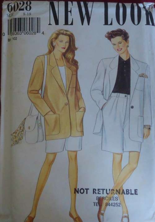 NEW LOOK PATTERNS 6028 JACKET& SHORTS SIX SIZES IN ONE 8 - 18 COMPLETE & PART CUT