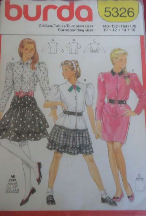 BURDA 5326 TEENS TOP & SKIRTS SIZES 10 - 16 YEARS COMPLETE