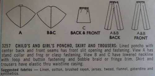 STYLE PATTERNS 3257  GIRL'S PONCHO, SKIRT & PANTS SIZE 12 YEARS COMPLETE & UNCUT