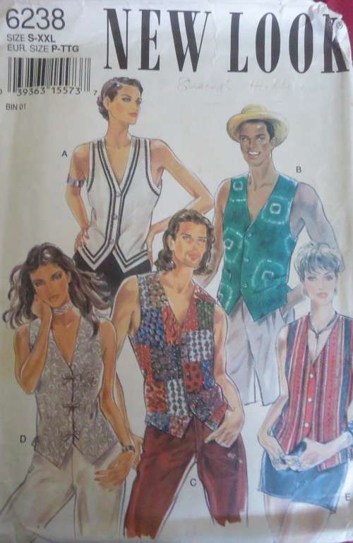 NEW LOOK PATTERNS 6238  WAISTCOAT FIVE SIZES IN ONE S - XXL COMPLETE