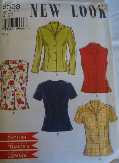 NEW LOOK PATTERNS 6598  BLOUSE IN FIVE VARIATIONS  SIZES 8 - 18 COMPLETE