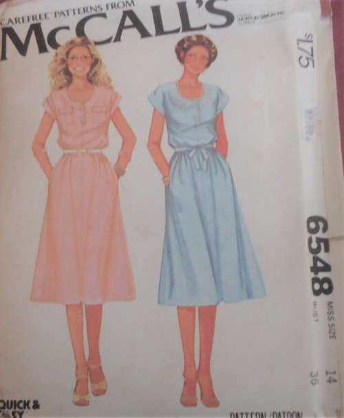 McCALL`S PATTERN 6548 PULLOVER DRESS SIZE 14 BUST 36` COMPLETE