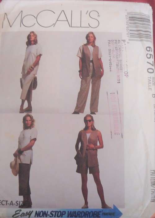 McCALL'S PATTERN 6570 WAISTCOAT-TOP-SKIRT-PANTS-SHORTS SIZE B = 8 + 10 + 12 COMPLETE