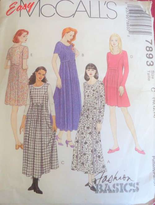 McCALL'S PATTERN 7893 ONE PIECE DRESS WITH TIEBACK FEATURE SIZE 10+12+14 COMPLETE