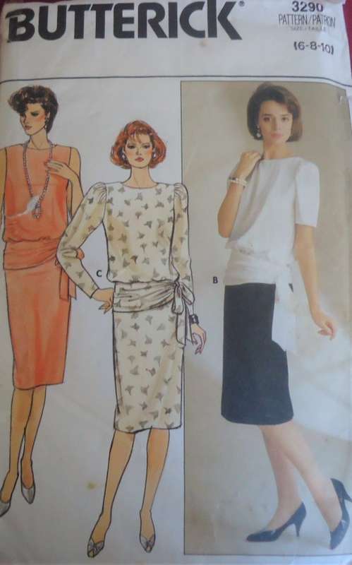 BUTTERICK PATTERN 3290  LOOSE FITTING BLOUSON TOP & TIE-SKIRT SIZE 6-8-10 COMPLETE