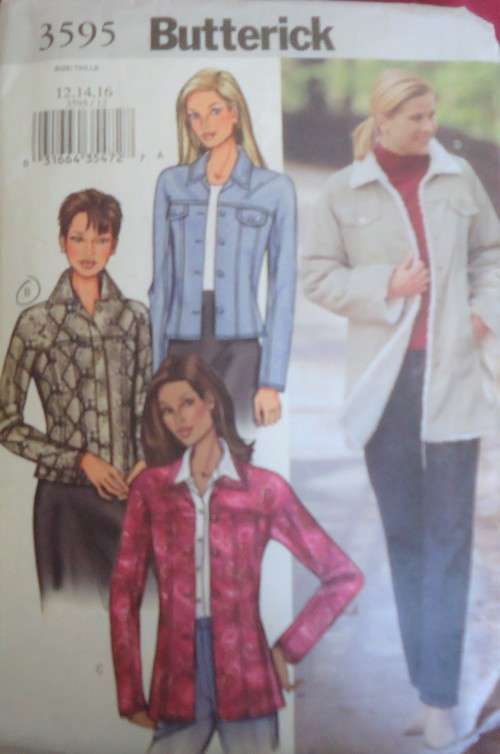 BUTTERICK PATTERN 3595 LOOSE FITTING LINED JACKET SIZE 12 + 14 + 16 COMPLETE