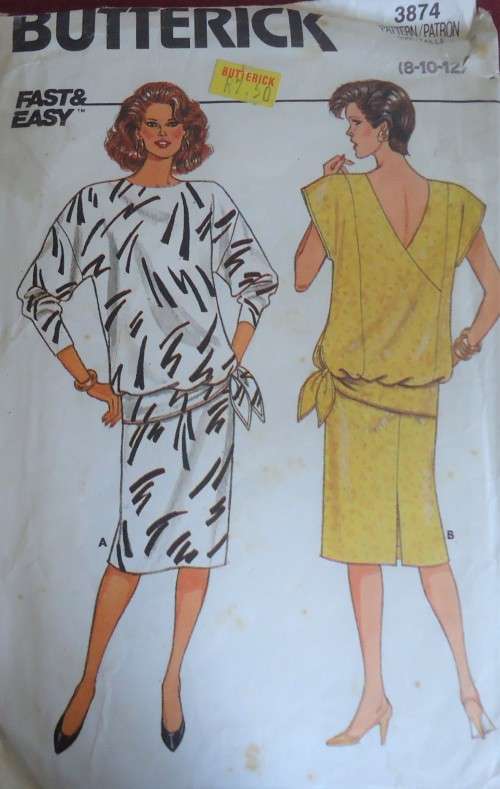 BUTTERICK PATTERN 3874 LOOSE FITTING MOCK BACK WRAP TOP & SKIRT  SIZE20-22-24 SEE LISTING
