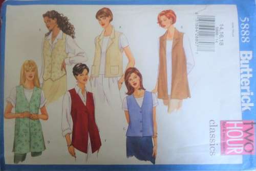 BUTTERICK  PATTERN 5888 SET OF LONG WAISTCOATS SIZE 14-16-18 COMPLETE & UNCUT