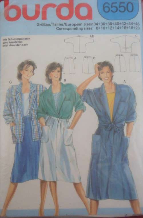 BURDA PATTERNS 6550 SKIRT & JACKET SIZES 8 + 10 + 12 + 14 + 16 + 18+ 20  COMPLETE