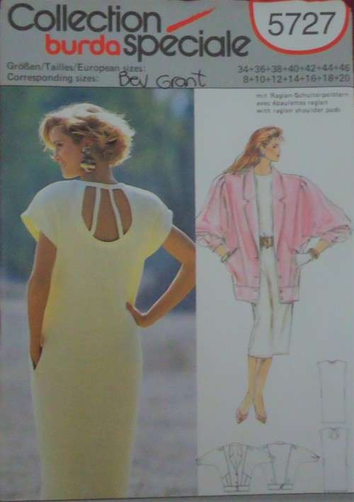BURDA PATTERN 5727 DRESS WITH BACK DETAIL & JACKET SIZES  8 + 10 + 12 + 14 + 16 + 18 + 20 COMPLETE