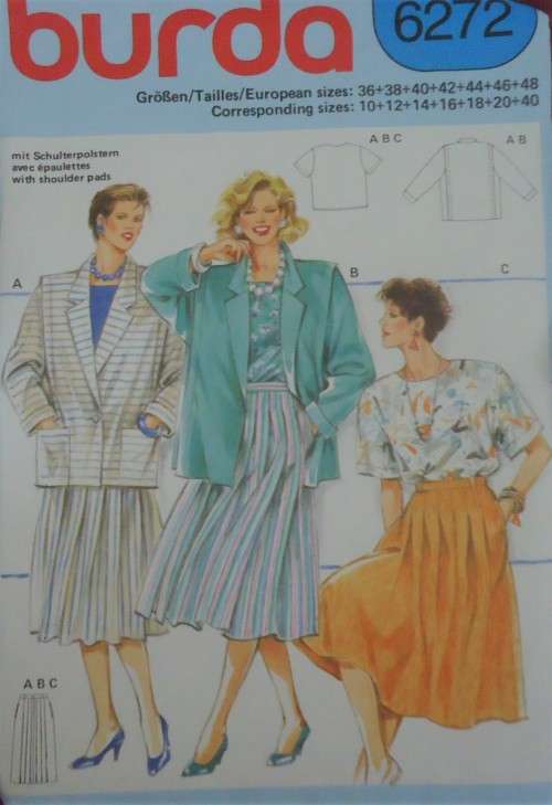 BURDA PATTERNS 6272 SKIRT-TOP-JACKET  SIZES 10 - 20 - 40 COMPLETE