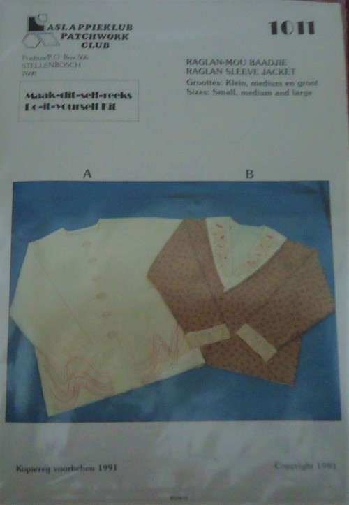 DO IT YOURSELF KIT - RAGLAN SLEEVE JACKET- SMALL - MEDIUM - LARGE  # 1011 PATCHWORK CLUB