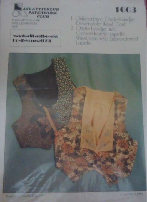 DO IT YOURSELF - REVERSIBLE WAISTCOAT & EMBROIDERED WAISTCOAT # 1003 PATCHWORK CLUB