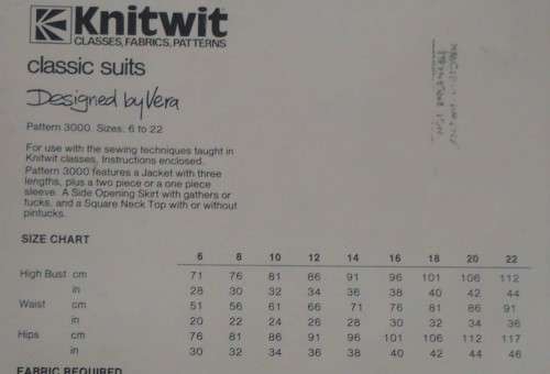 KNITWIT PATTERN 3000 - CLASSIC SUITS  -SIZES 6 TO 22  COMPLETE