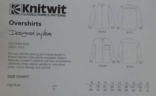 KNITWIT PATTERNS 6000 "OVERSHIRTS" SIZES 6 - 22