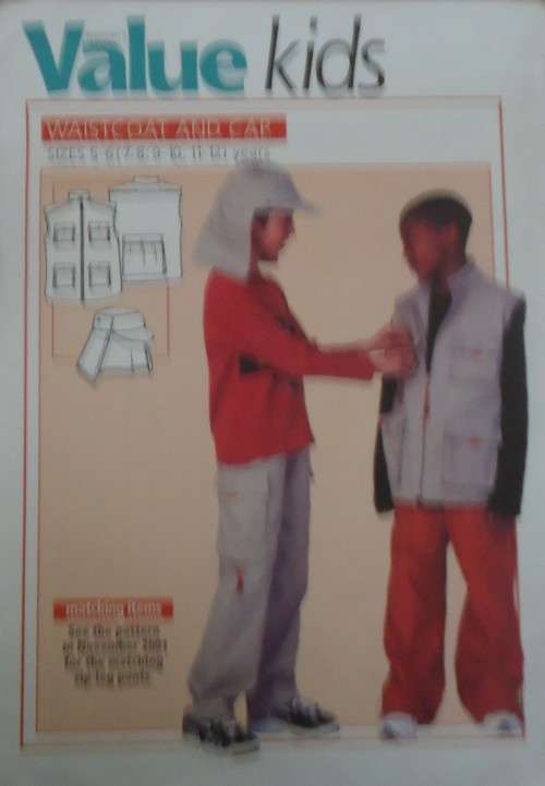 VALUE KIDS PATTERNS  `WAISTCOAT AND CAP` SIZES 5 - 6, 7-8, 9-10, 11 - 12  YEARS