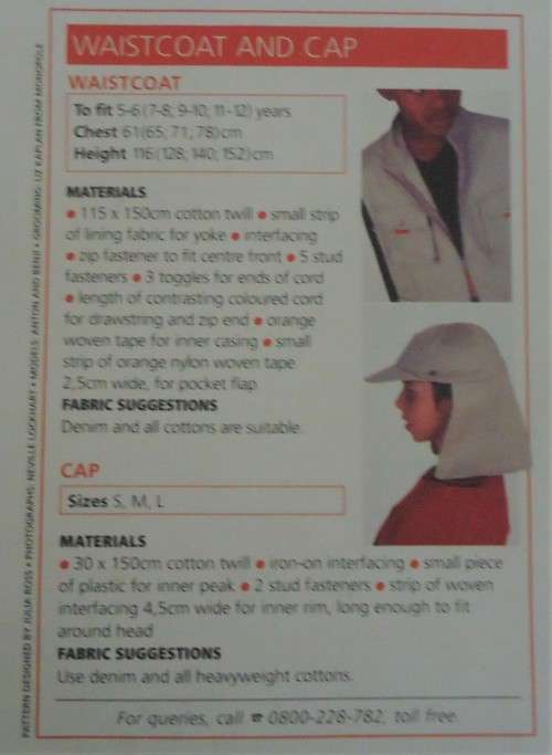 VALUE KIDS PATTERNS  `WAISTCOAT AND CAP` SIZES 5 - 6, 7-8, 9-10, 11 - 12  YEARS