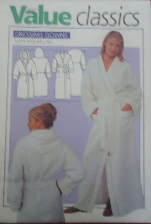 VALUE CLASSICS PATTERNS  `DRESSING GOWNS` SIZES XS ( 6) +S ( 8 -10), + M ( 12 - 14), L (16-18) & XL