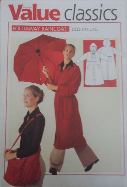 VALUE CLASSICS PATTERNS  `FOLDAWAY RAINCOAT` SIZES:SMALL, MEDIUM, LARGE AND EXTRA LARGE